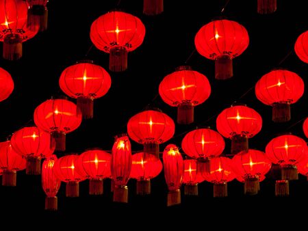 Red Chinese lanterns, a symbol of happinessの写真素材