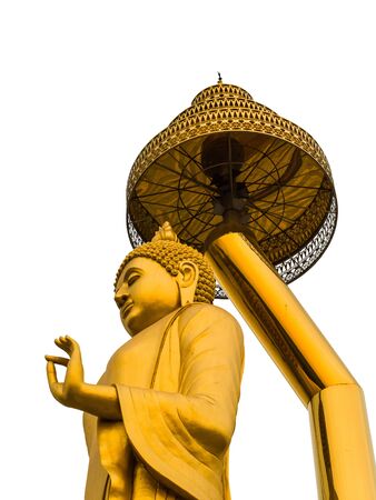 The Golden Buddha standing in the umbrellas . isolated on white background.の写真素材