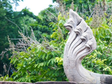 Sandstone carved serpent heads.Religious beliefs of the ancient people.の写真素材