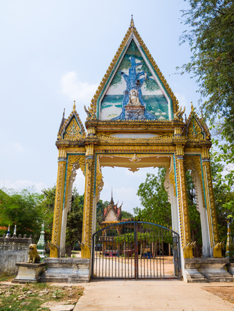 Thai Traditional Painting stucco Lai kanok Thai on Temple arch door.の写真素材