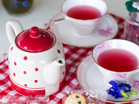 Tea time, with Red hibiscus tea.の写真素材
