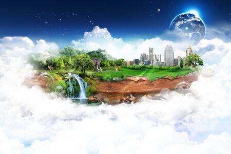 Nature landscape with the different elements on its surface   Elements of this image furnished by NASA の写真素材