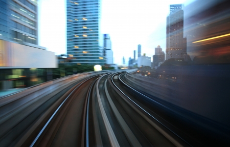 Motion blurred on speeding sky train  の写真素材