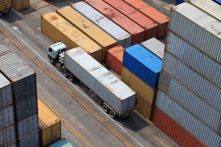 Containers at the Docks with Truckの写真素材