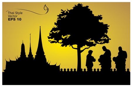 Thai people believe, Pay homage to a Buddha image illustration-vectorのイラスト素材