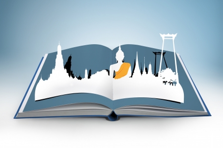 3D open book with thailand bangkok travel conceptの写真素材