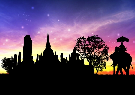 elephant silhouette in thailand の写真素材
