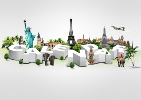 3D Illustration of Calendar on travel backgroundの写真素材