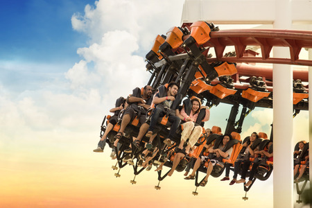 Roller Coaster loops in the sunset.のeditorial素材