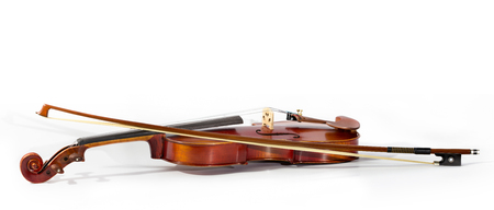 Violin and bow on white backgroundの写真素材