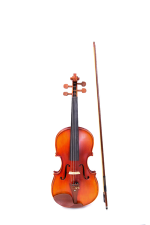 Violin and bow on white backgroundの写真素材