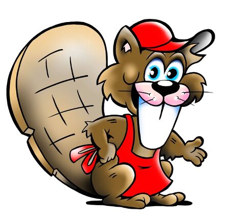 Happy Beaver Mascot In An Apron And Hatの写真素材