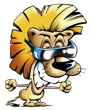 Excited Cool Lion Mascot Wearing Shadesの写真素材