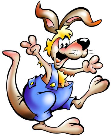 Energetic Dancing Kangaroo Mascot In Overallsの写真素材