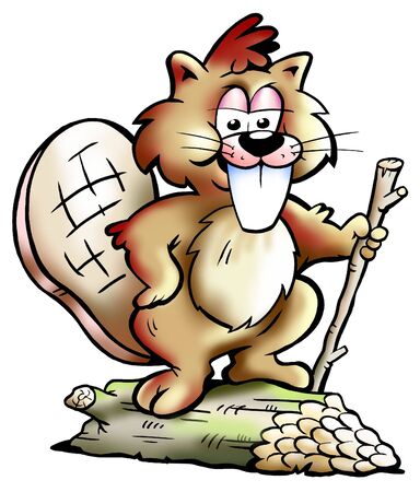 Beaver Mascot standing on a treeの写真素材