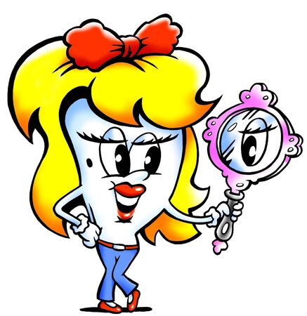 Editor Girl paper mascot looking in a mirror の写真素材
