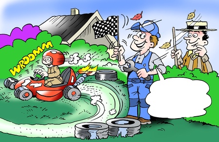 Fathers boy lured to mow grass の写真素材