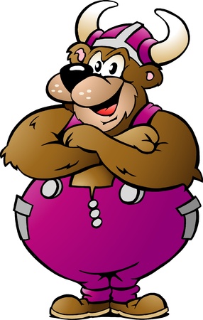 Hand-drawn Vector illustration of an Viking Bear in Purple Overalls のイラスト素材