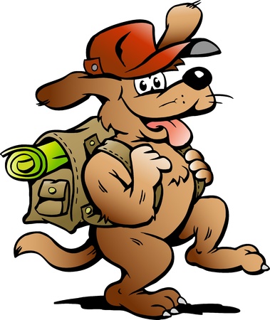 Hand-drawn Vector illustration of an Traveling Backpacker Dogのイラスト素材
