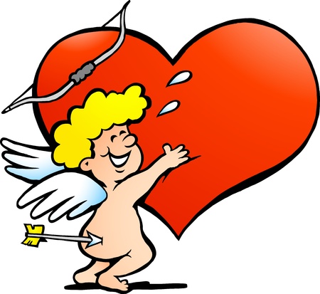 Hand-drawn illustration of an Happy Amor Angel Boy  のイラスト素材