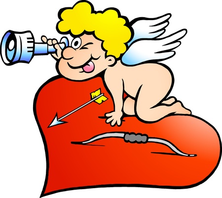 Hand-drawn illustration of an Amor Angel Boy looking for loveのイラスト素材