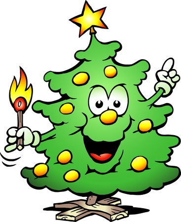 Hand-drawn illustration of an Christmas Tree  With a matchのイラスト素材