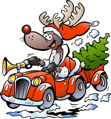 Hand-drawn illustration of an Reindeer Driving Carのイラスト素材