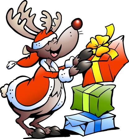 Hand-drawn illustration of an Reindeer with Christmas gifts のイラスト素材