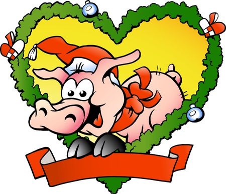 Hand-drawn illustration of an Happy Fat Christmas Pig のイラスト素材