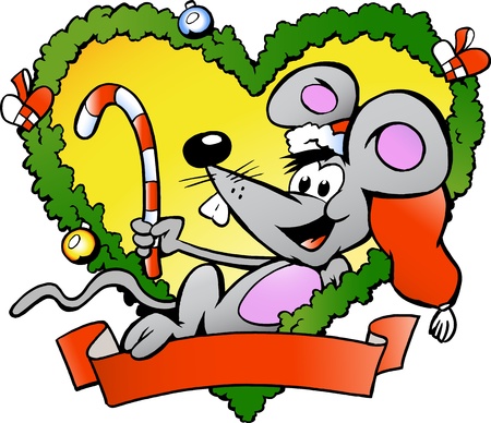 Hand-drawn illustration of an happy christmas mouse の写真素材
