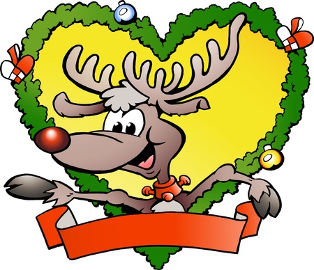 Hand-drawn illustration of an happy christmas reindeerの写真素材