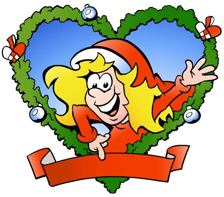 Hand-drawn illustration of an happy santa girlの写真素材
