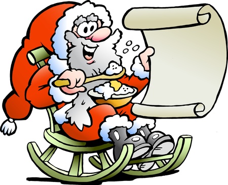 Hand-drawn illustration of an Santa Claus looks on his wish listの写真素材