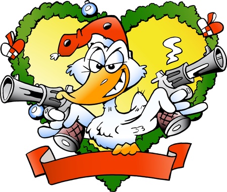 Hand-drawn illustration of an angry christmas duckの写真素材