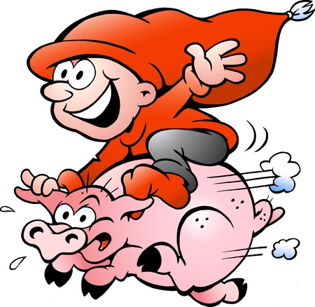 Hand-drawn Vector illustration of elf riding on a pigのイラスト素材
