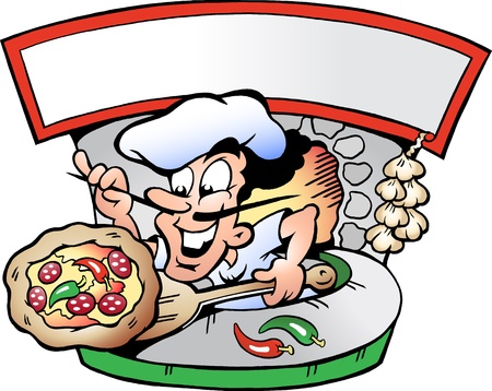 Hand-drawn Vector illustration of an Italien Pizza Houseのイラスト素材