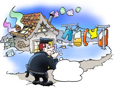police officer looking for suspicious tracesの写真素材