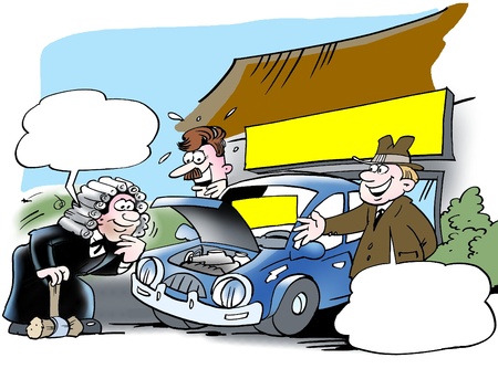 A judge looking at the carの写真素材