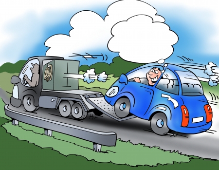 The driver of the small car saves fuelの写真素材