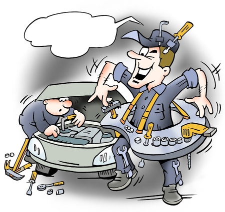 A smart mechanic with the tool right at his fingertipsの写真素材