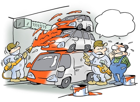 Cars are painted on assembly lineの写真素材
