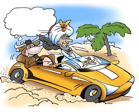 A rich sheik take a drive with a sacred cowの写真素材