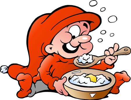 Hand-drawn Vector illustration of elf eating porridgeのイラスト素材