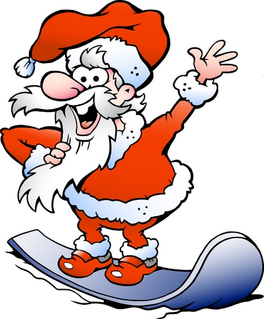 Hand-drawn Vector illustration of an Happy Santa on snowboardのイラスト素材