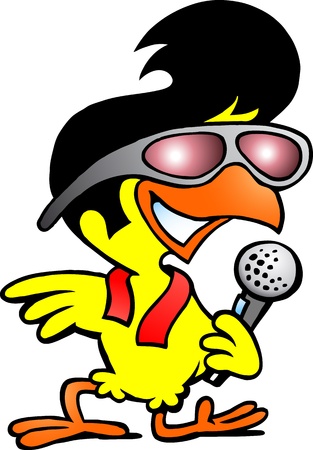 Hand-drawn  illustration of an smart chicken singing a songのイラスト素材