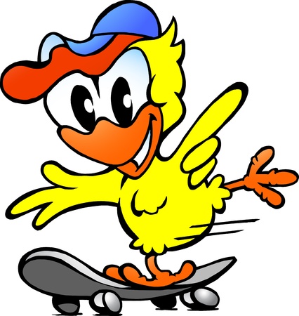 Hand-drawn Vector illustration of an cute baby chicken on skateboardのイラスト素材