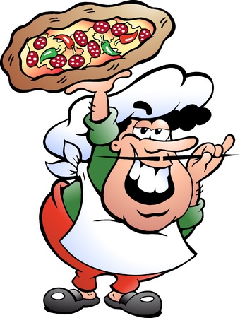 Hand-drawn illustration of an Italian Pizza Bakerのイラスト素材