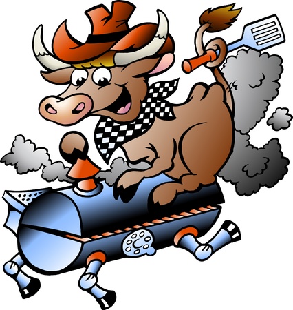 Hand-drawn Vector illustration of an Cow riding a BBQ barrelの写真素材