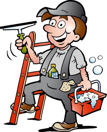 Hand-drawn Vector illustration of an Happy Window Cleanerのイラスト素材