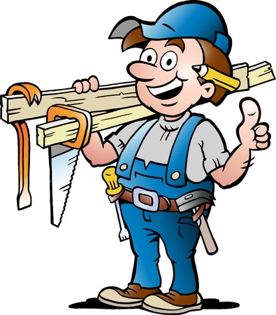 Hand-drawn illustration of an Happy Carpenter Handymanのイラスト素材